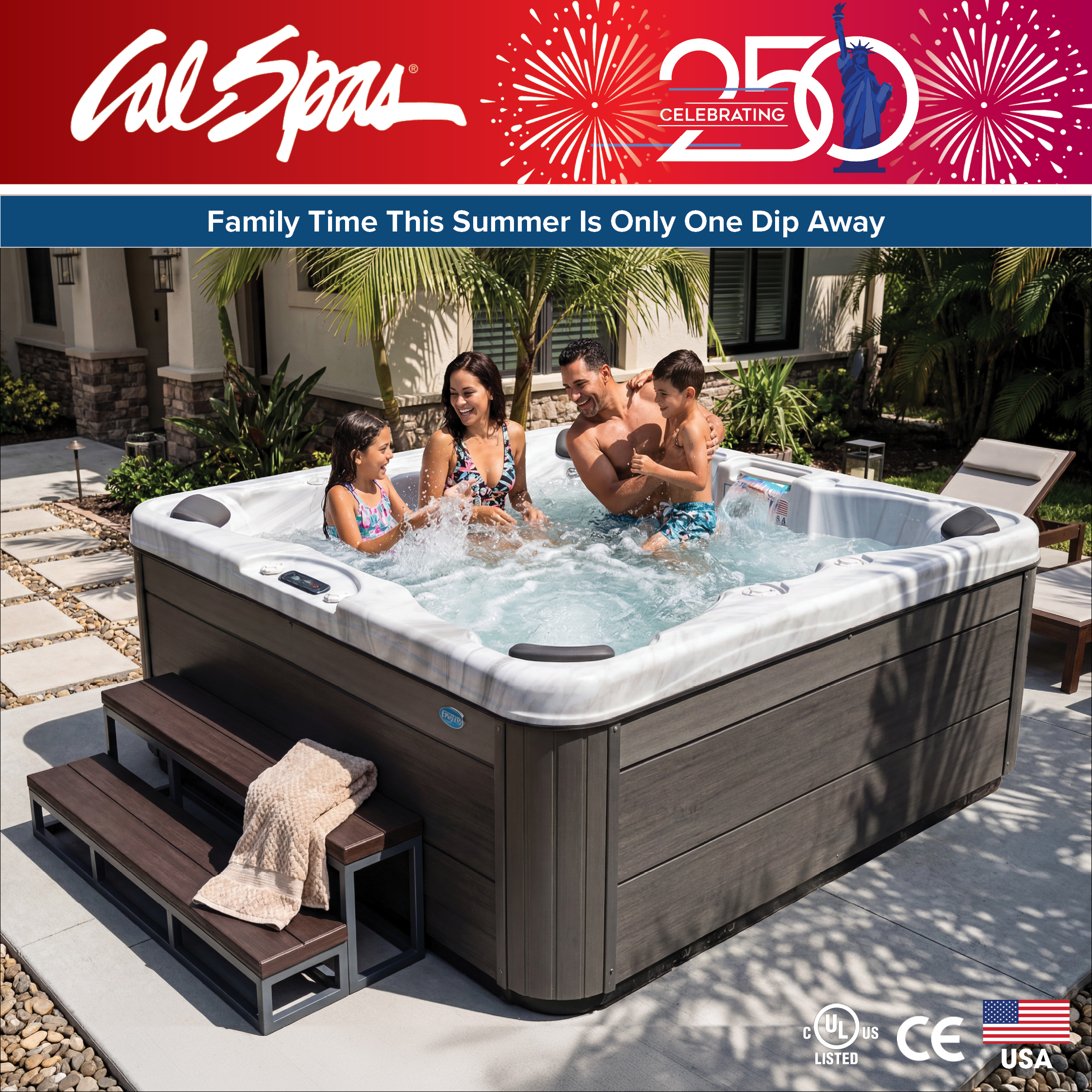 Calspas hot tub being used in a family setting - Philadelphia